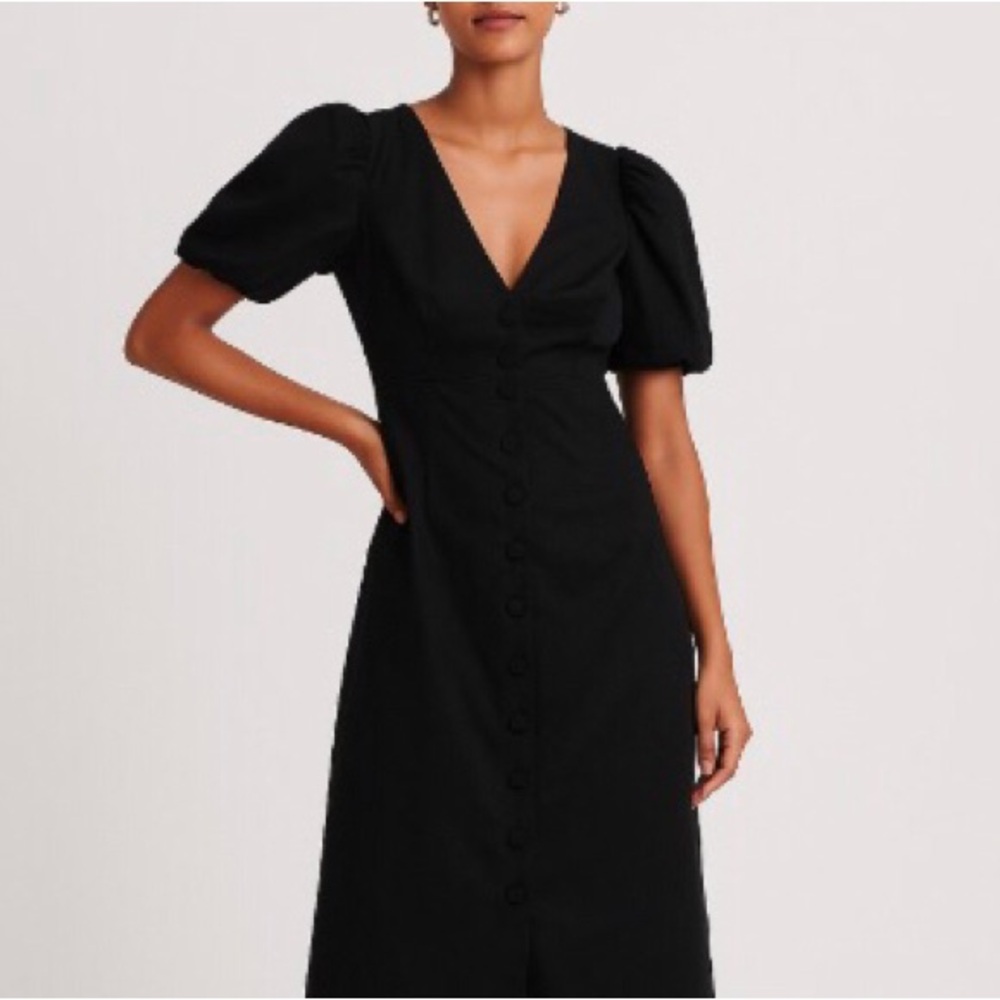 NWT J. Crew Black Mini Dress Button front with Puff Sleeves Size 0